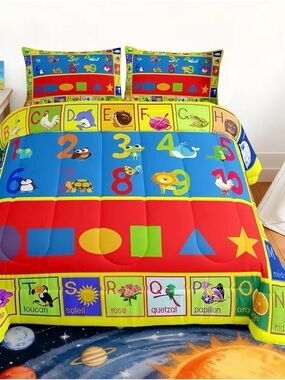 Kids Alphabet & Numbers Bedding Set - Bright Blue, Red, Yellow